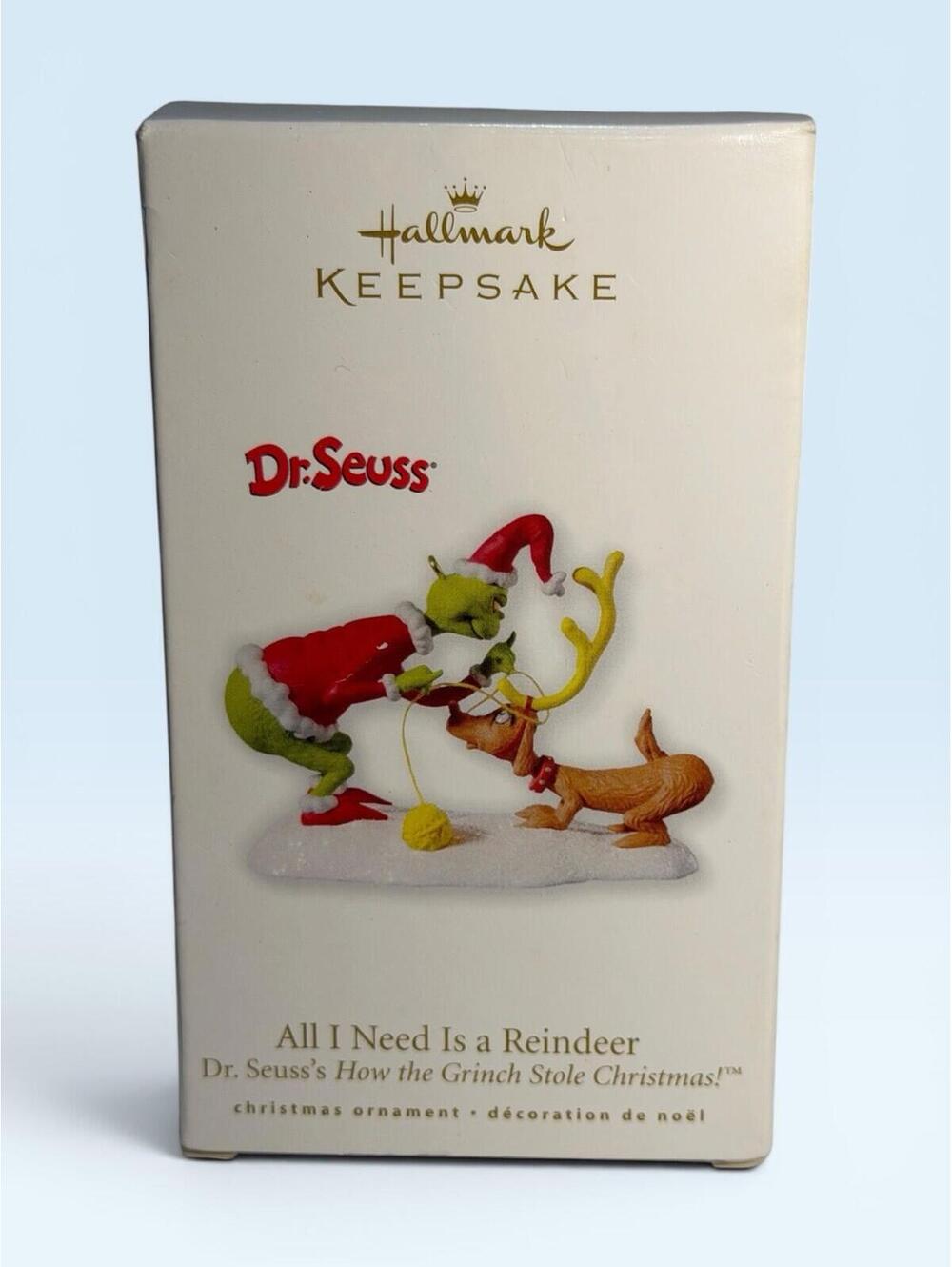 Hallmark 2010 -“All I Need is a Reindeer”- Dr. Seuss- Grinch Ornament.-4-21-19